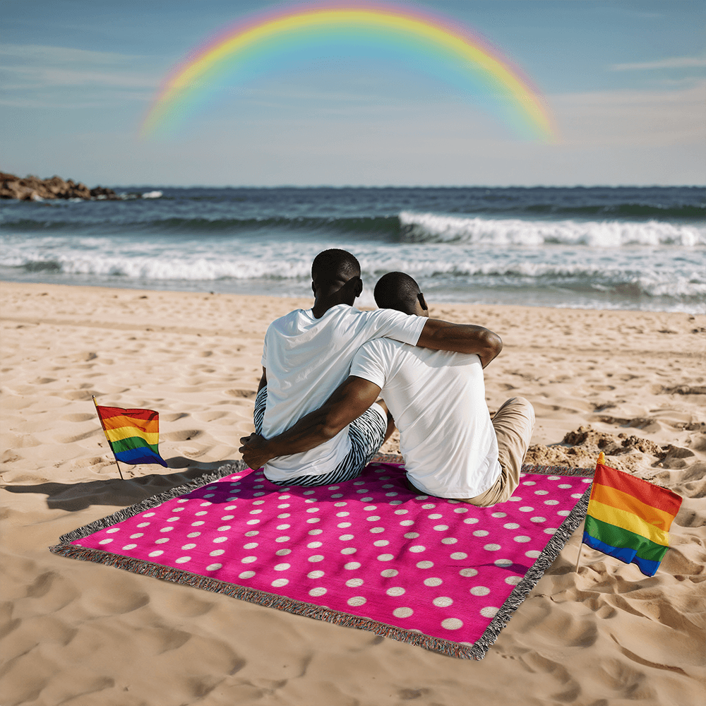 HOT ITEM- CUSTOM DESIGNER WHITE & PINK POLKA DOT LADY BUG HEIRLOOM ARTWORK WOVEN BLANKET