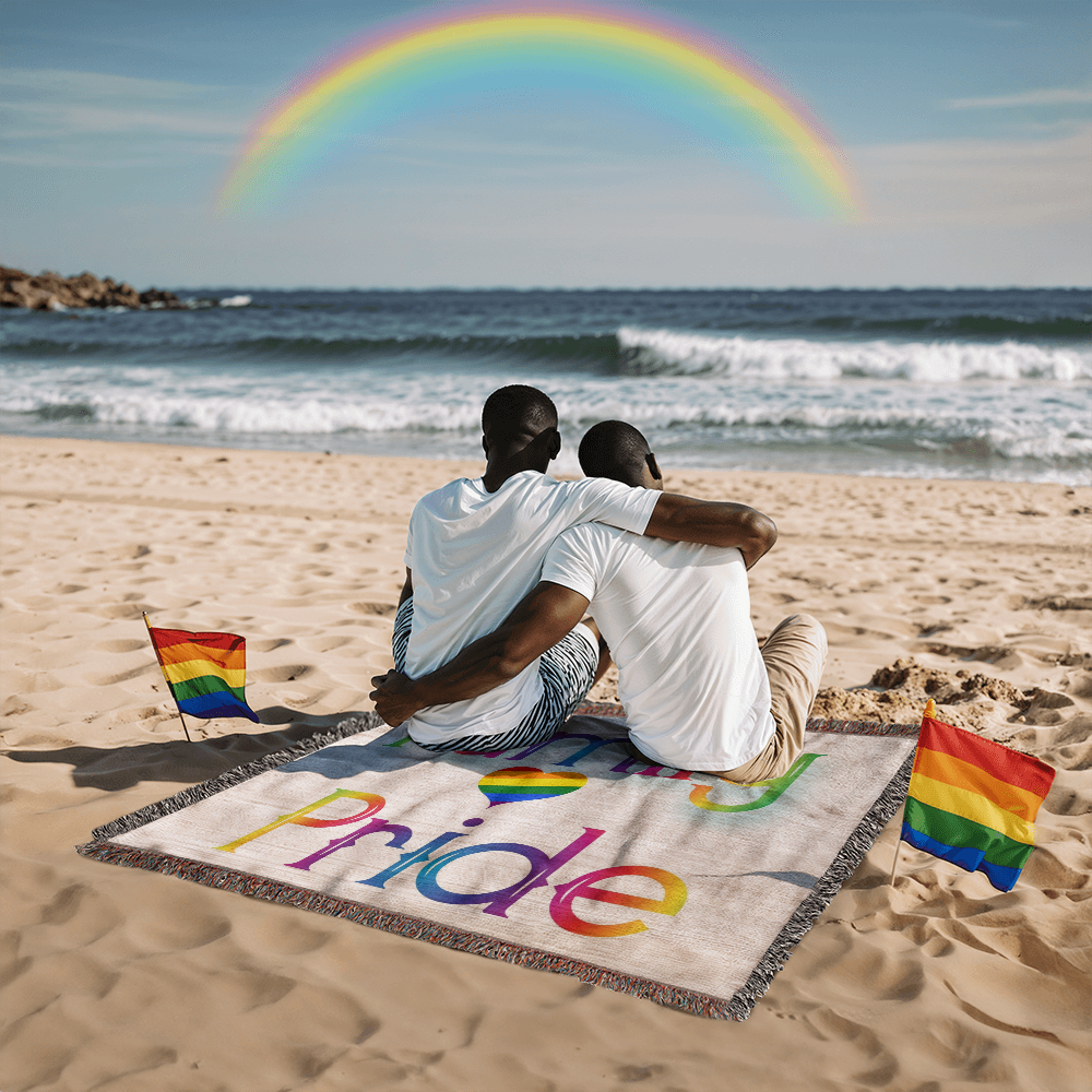 POPULAR DESIGN- Custom Designer Family Pride Rainbow Heart Heirloom Woven Blanket