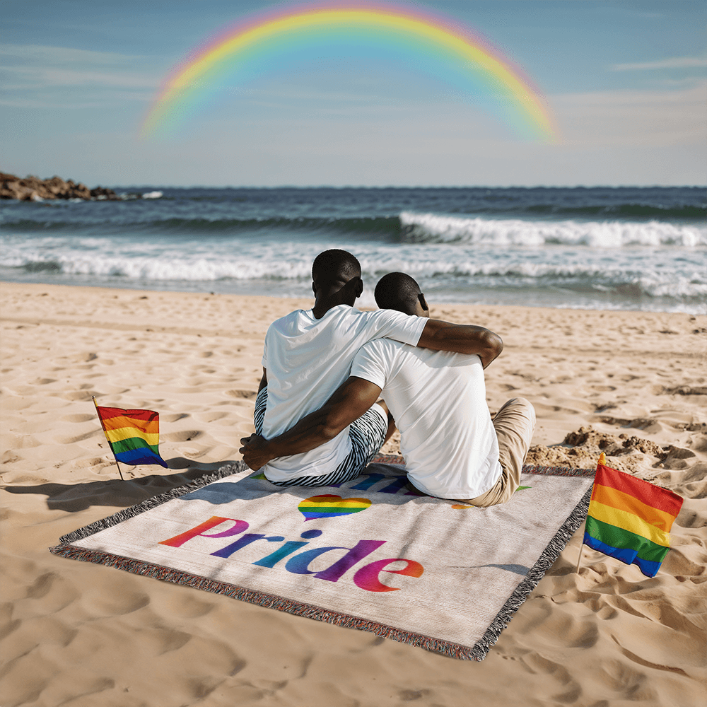 POPULAR DESIGN- Custom Designer Family Pride Rainbow Heart Heirloom Artwork Woven Blanket