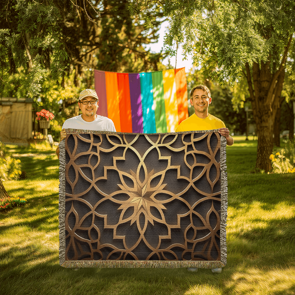 Custom Designer Star Flower Inlay Heirloom Artwork Woven Blanket