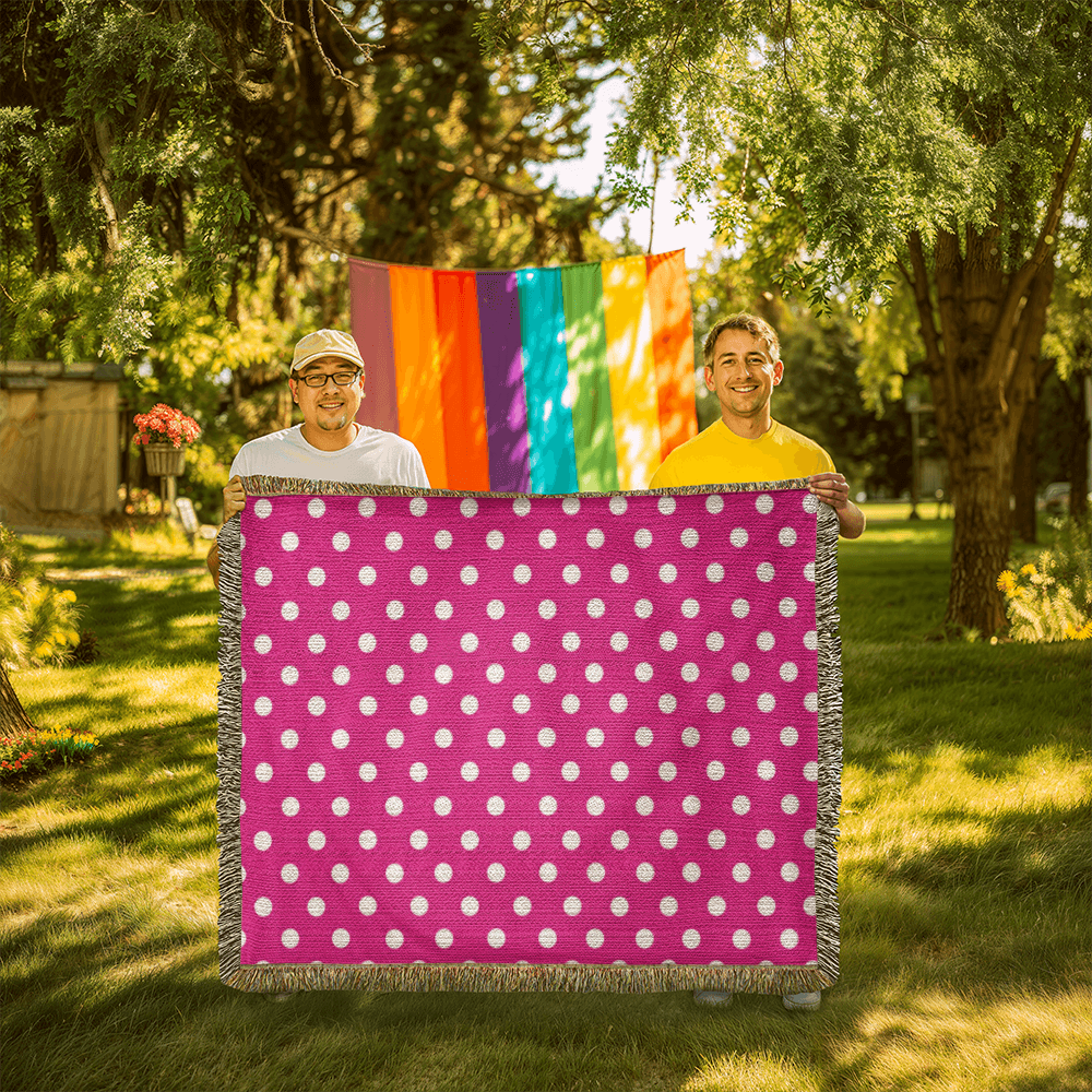 HOT ITEM- CUSTOM DESIGNER WHITE & PINK POLKA DOT LADY BUG HEIRLOOM ARTWORK WOVEN BLANKET