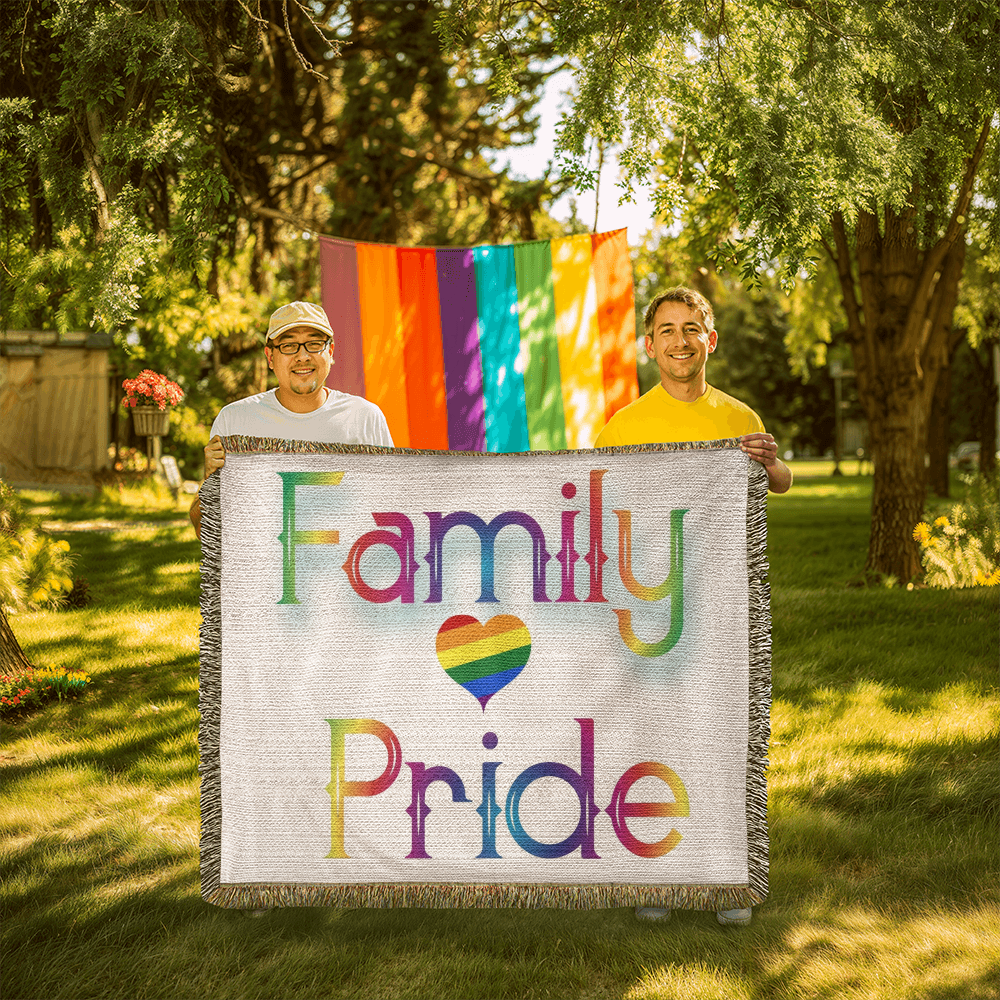 POPULAR DESIGN- Custom Designer Family Pride Rainbow Heart Heirloom Woven Blanket