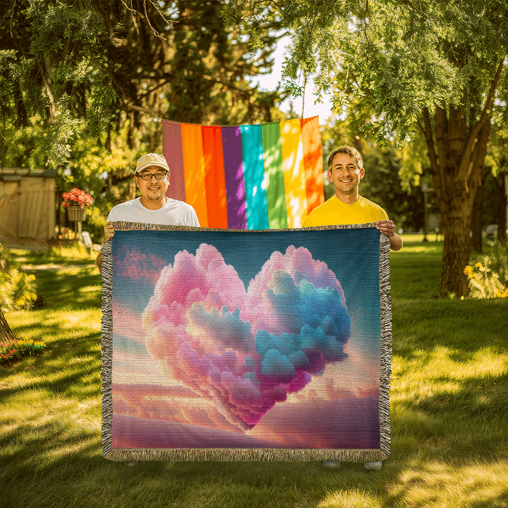 POPULAR - Cotton Candy Cloud Heart Design Heirloom Artwork Woven Blanket