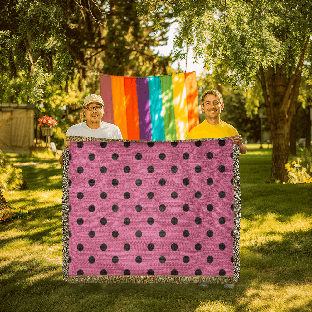 Custom Designer Pink & Black Polka Dot Heirloom Artwork Woven Blanket