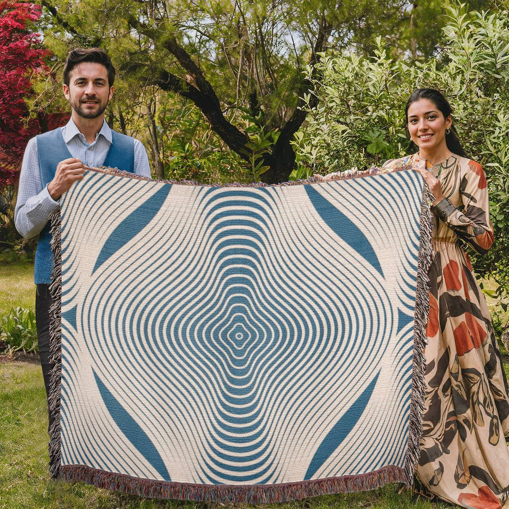 Custom Designer Blue Hypnotic Heirloom Artwork Woven Blanket