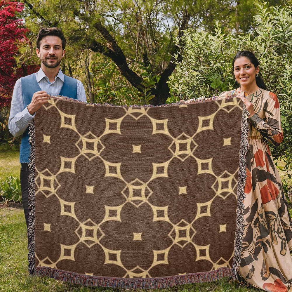 CUSTOM DESIGNER DIAMOND PATTERN HEIRLOOM ARTWORK WOVEN BLANKET