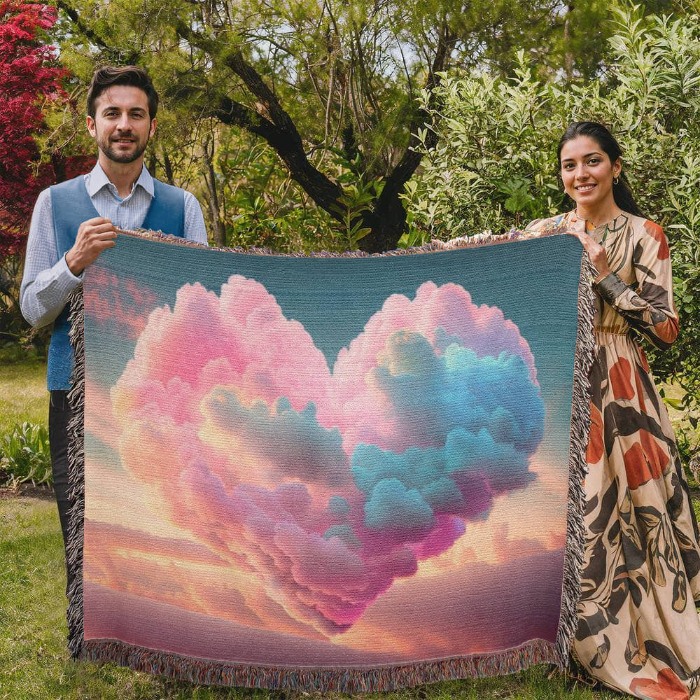 POPULAR - Cotton Candy Cloud Heart Design Heirloom Artwork Woven Blanket