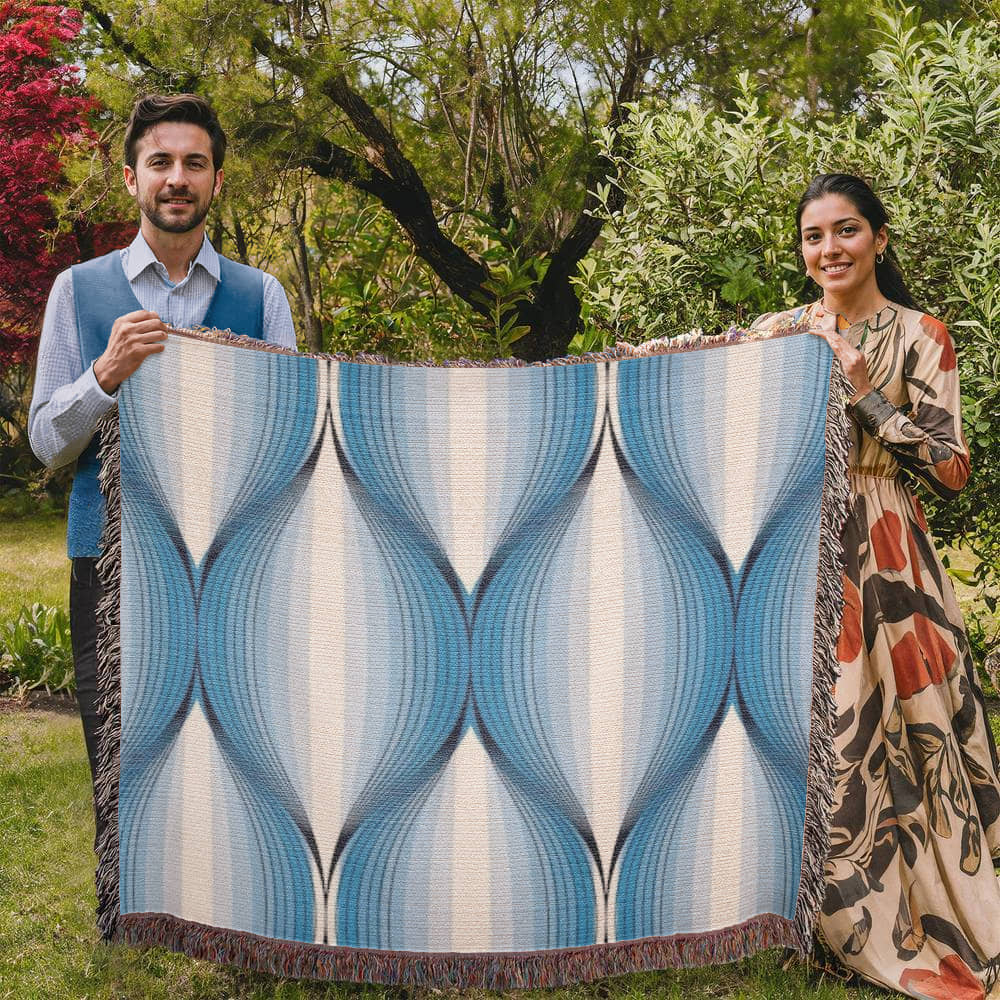 POPULAR DESIGN- Custom Designer Blue Bulb Bloom Heirloom Artwork Woven Blanket