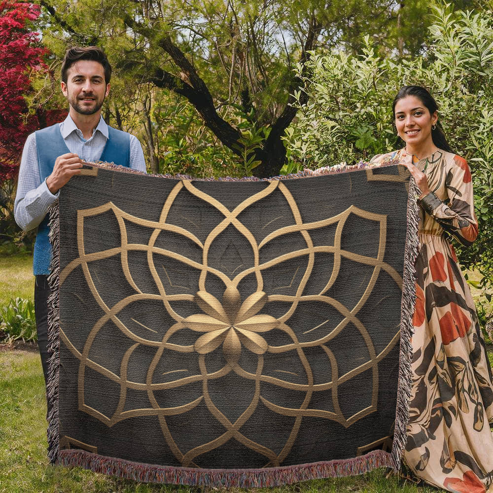 Custom Designer Flower Inlay Pattern Heirloom Artwork Woven Blanket