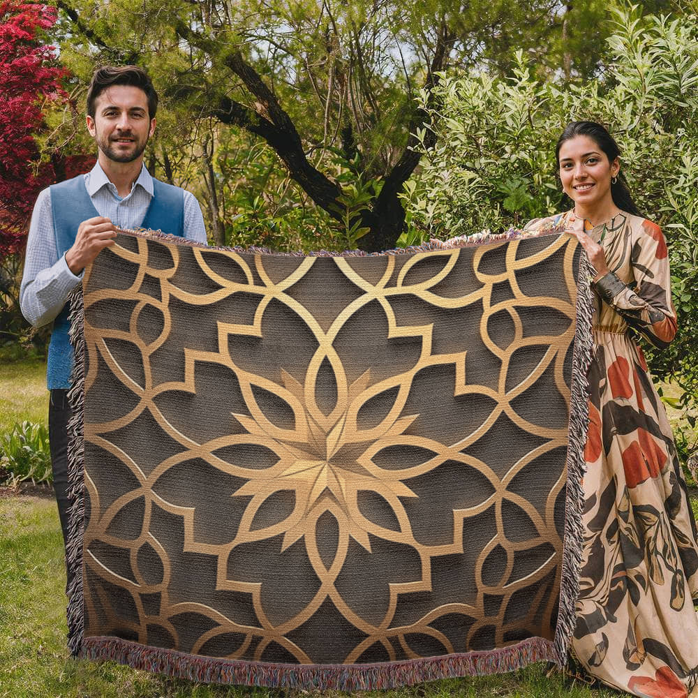 Custom Designer Star Flower Inlay Heirloom Artwork Woven Blanket