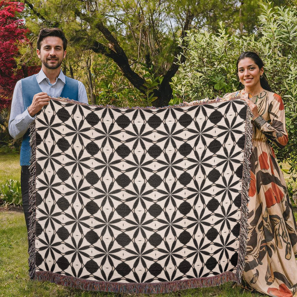 Black & White Custom Geometric Artwork Designer Heirloom Woven Blanket
