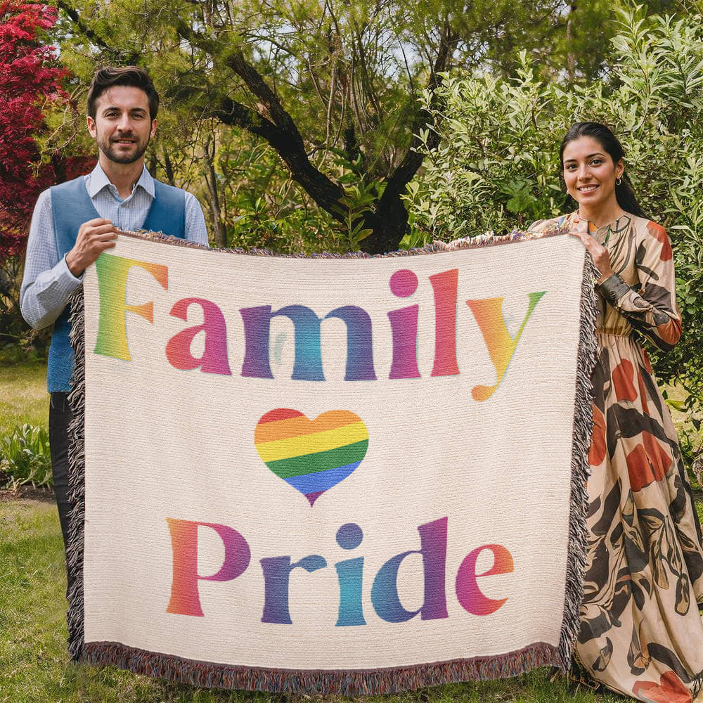 POPULAR DESIGN- Custom Designer Family Pride Rainbow Heart Heirloom Artwork Woven Blanket