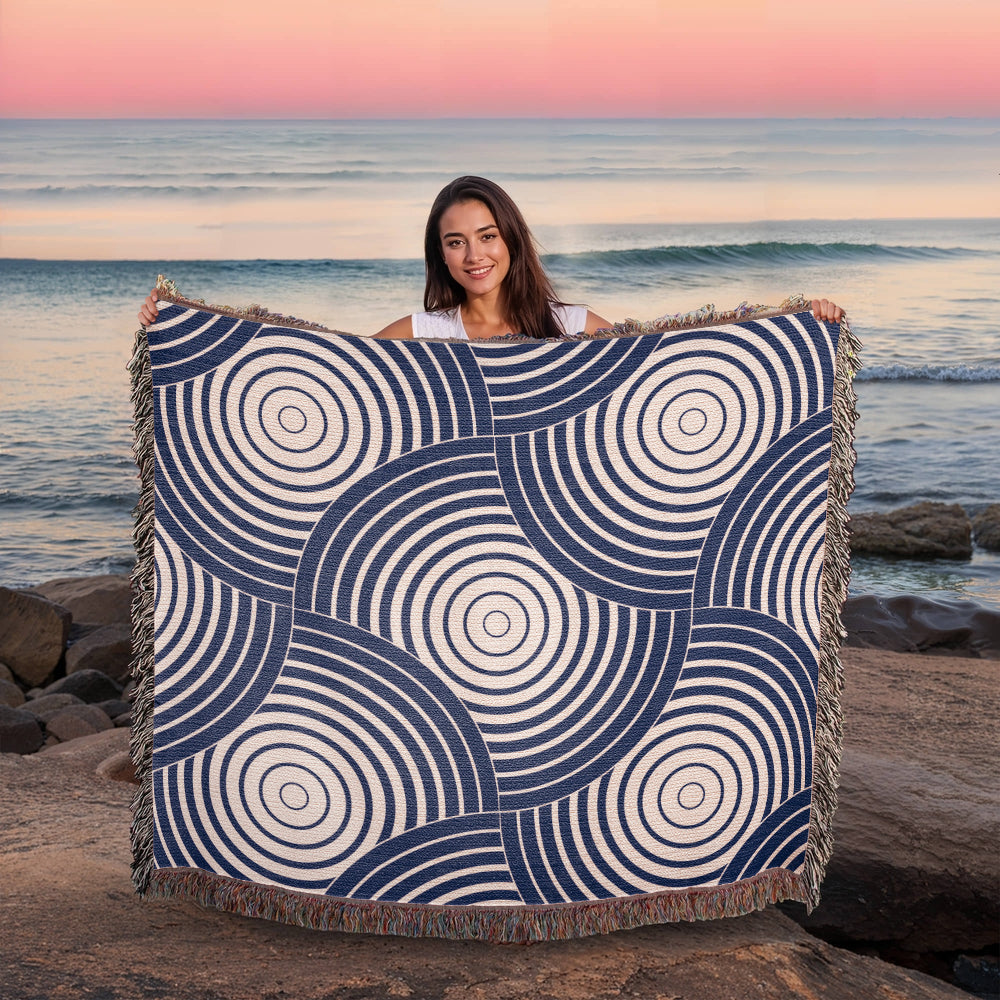 Blue Spiral Heirloom Woven Blanket