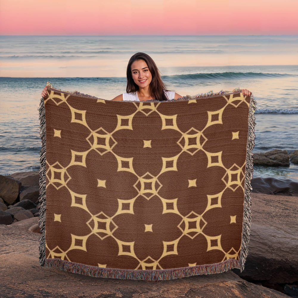 CUSTOM DESIGNER DIAMOND PATTERN HEIRLOOM ARTWORK WOVEN BLANKET