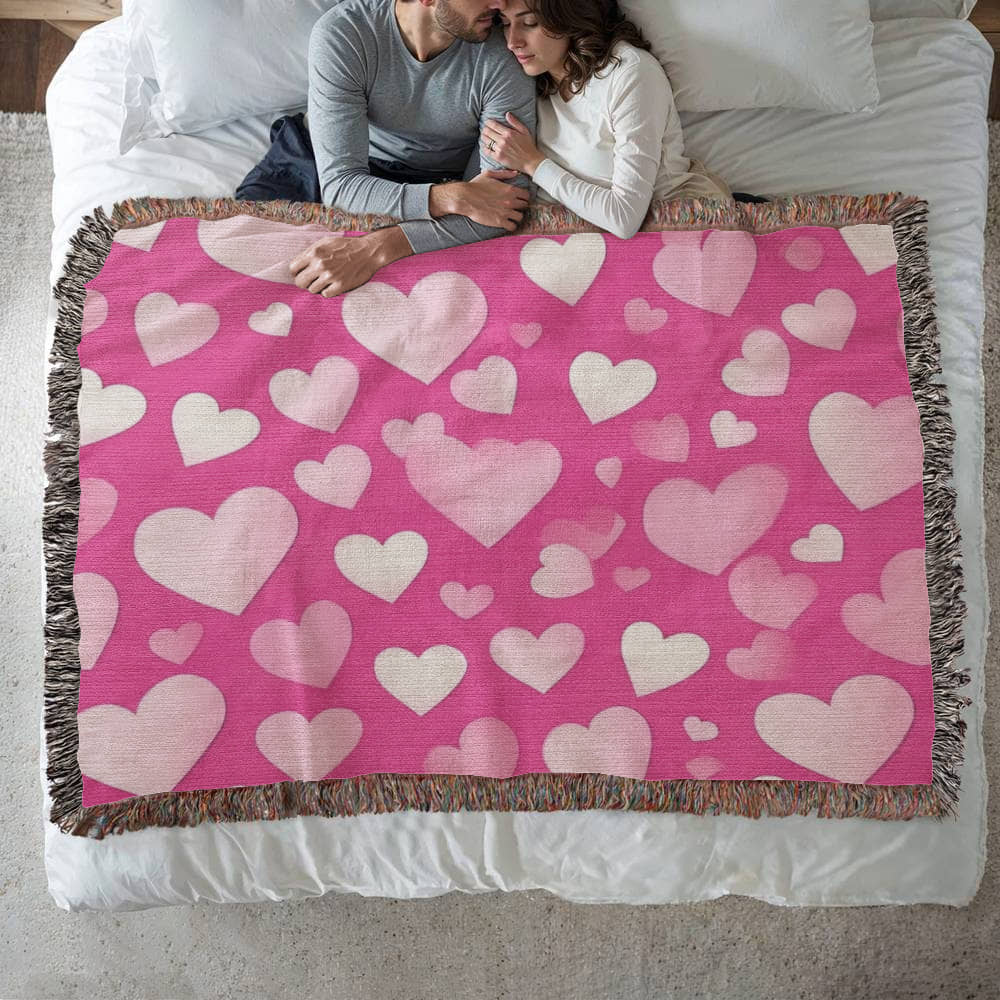 Custom Designer Pink Heart Heirloom Artwork Woven Blanket