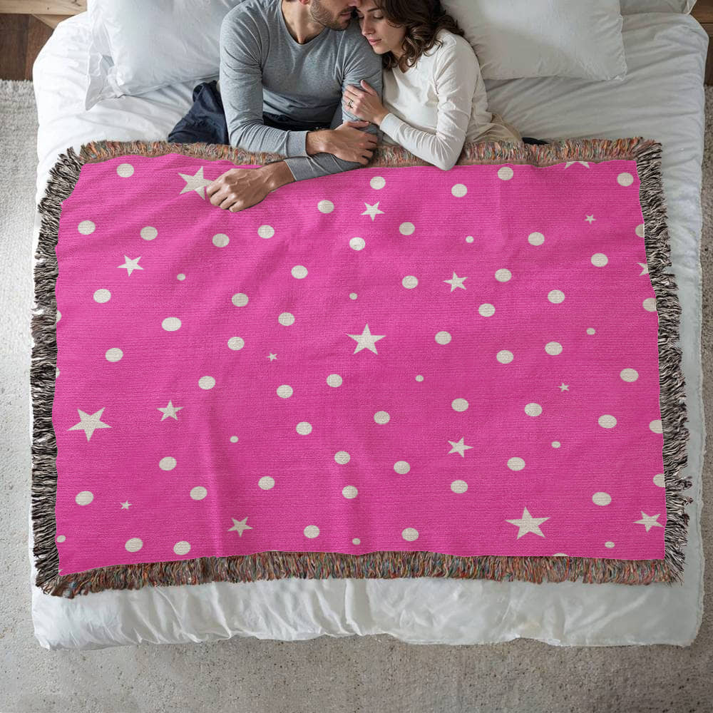 Custom Designer Pink Star Heirloom Artwork Woven Blanket