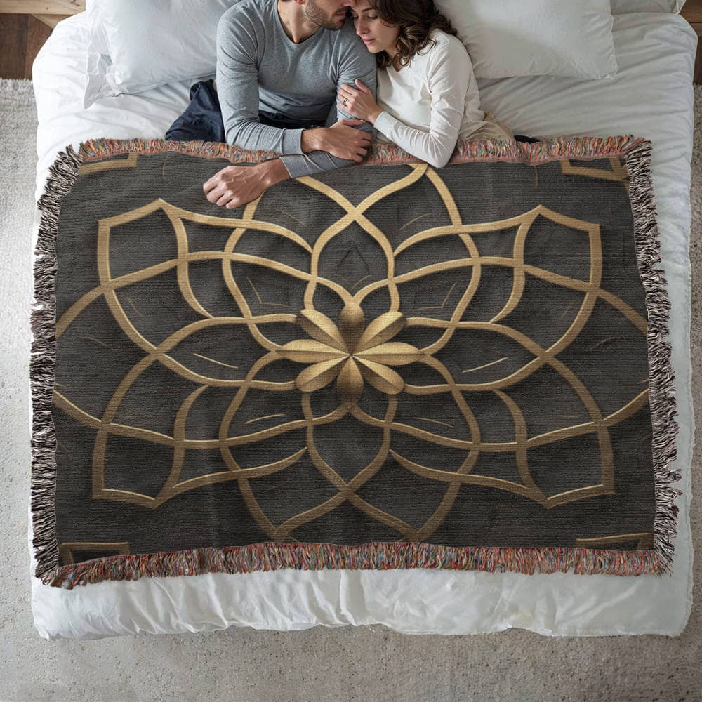 Custom Designer Flower Inlay Pattern Heirloom Artwork Woven Blanket