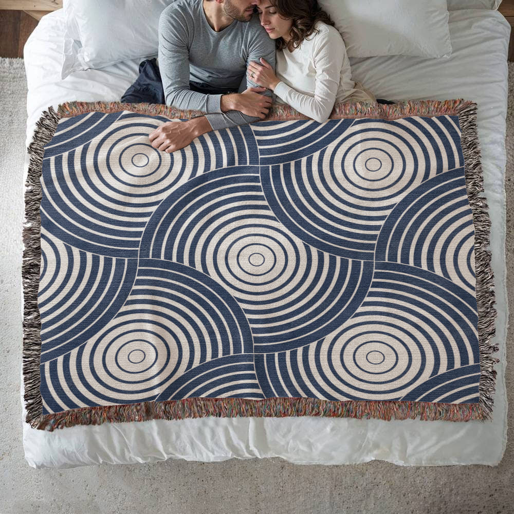 Blue Spiral Heirloom Woven Blanket