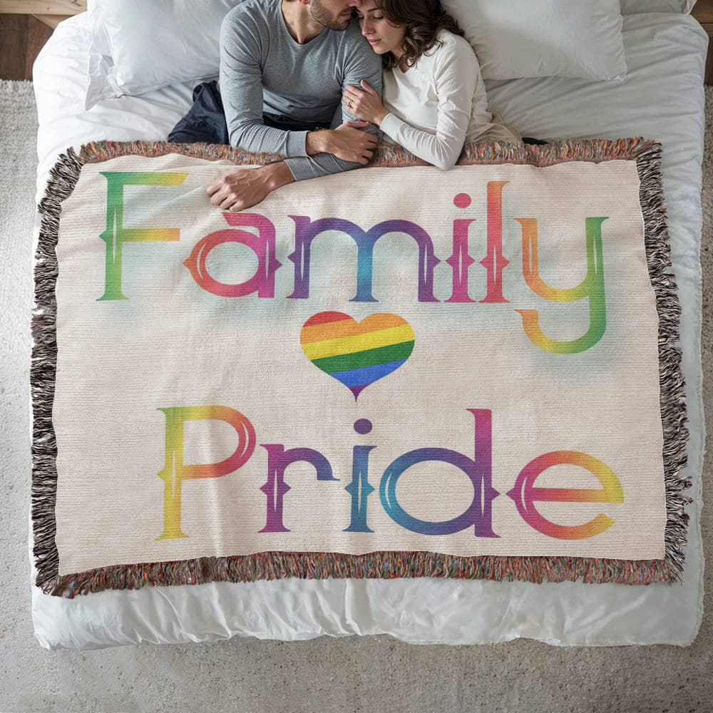 POPULAR DESIGN- Custom Designer Family Pride Rainbow Heart Heirloom Woven Blanket
