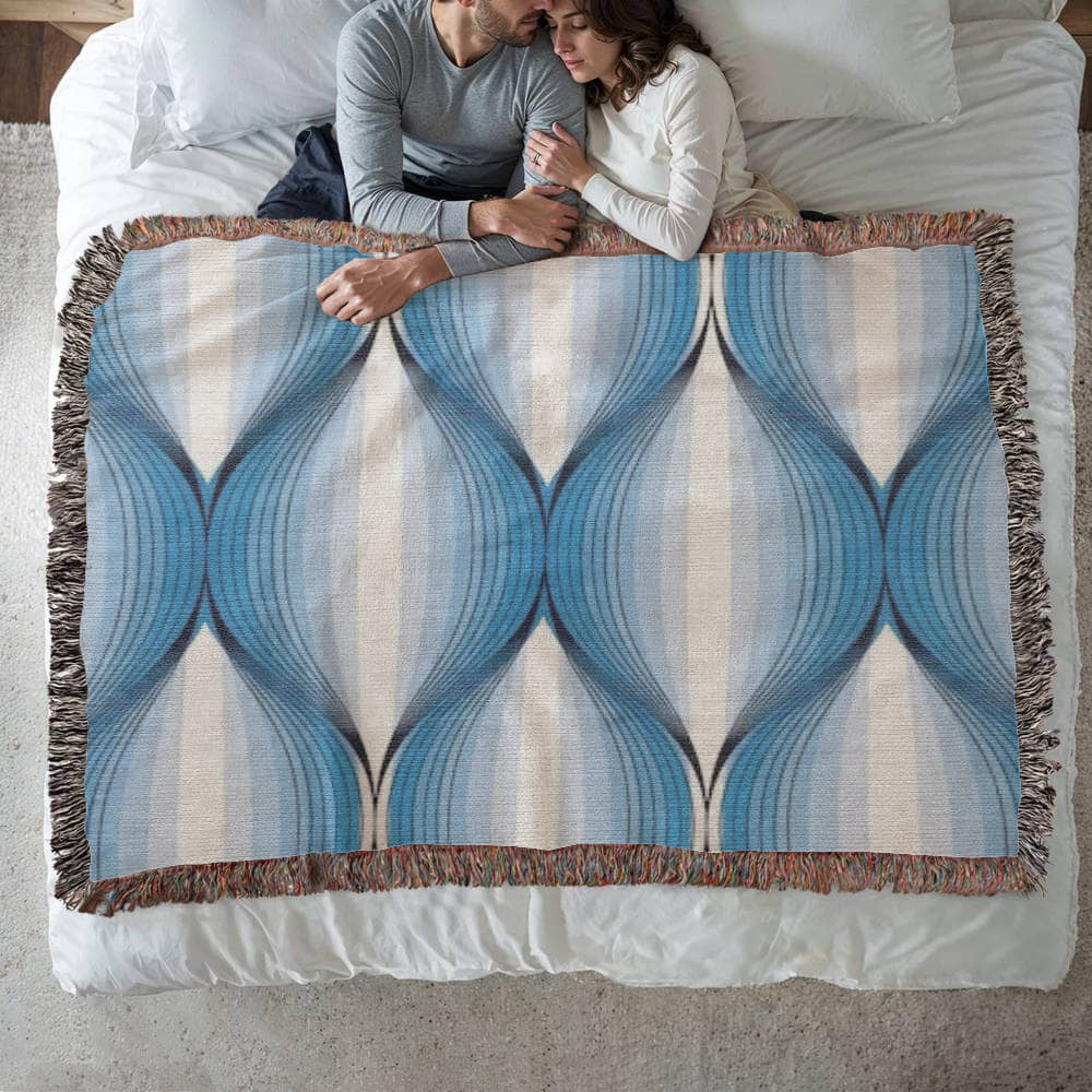 POPULAR DESIGN- Custom Designer Blue Bulb Bloom Heirloom Artwork Woven Blanket