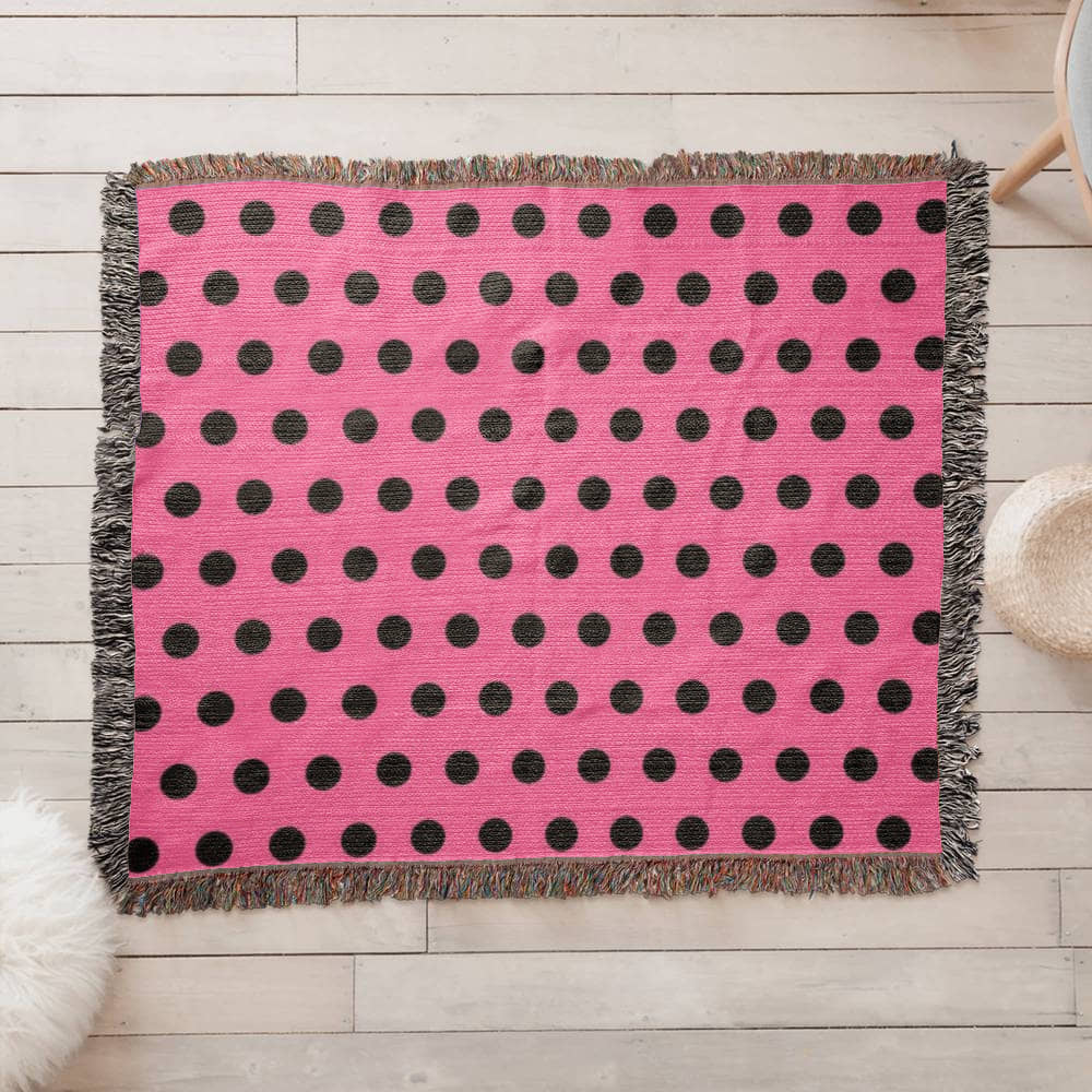 TRENDING -CUSTOM DESIGNER LADY BUG BLACK POLKA DOT PINK HEIRLOOM ARTWORK WOVEN BLANKET