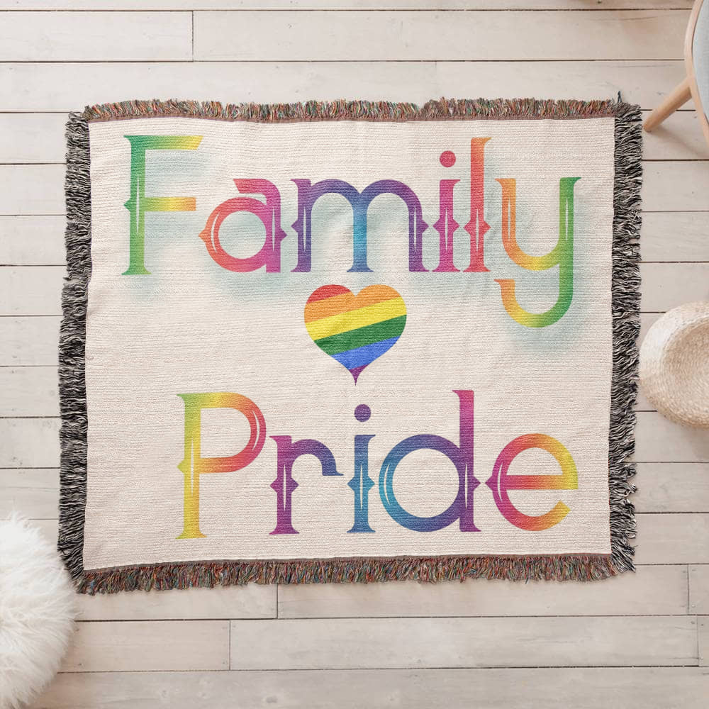 POPULAR DESIGN- Custom Designer Family Pride Rainbow Heart Heirloom Woven Blanket