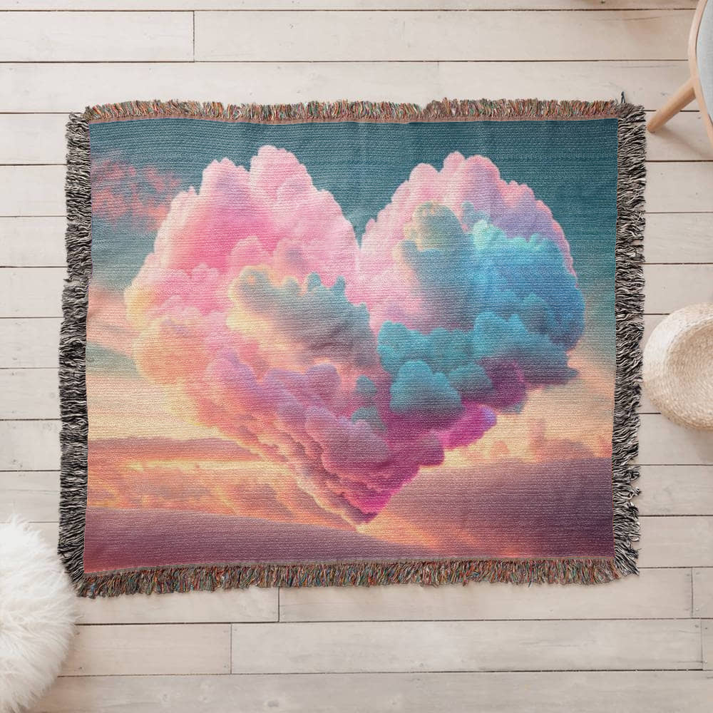 POPULAR - Cotton Candy Cloud Heart Design Heirloom Artwork Woven Blanket