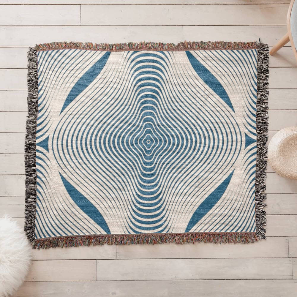 Custom Designer Blue Hypnotic Heirloom Artwork Woven Blanket