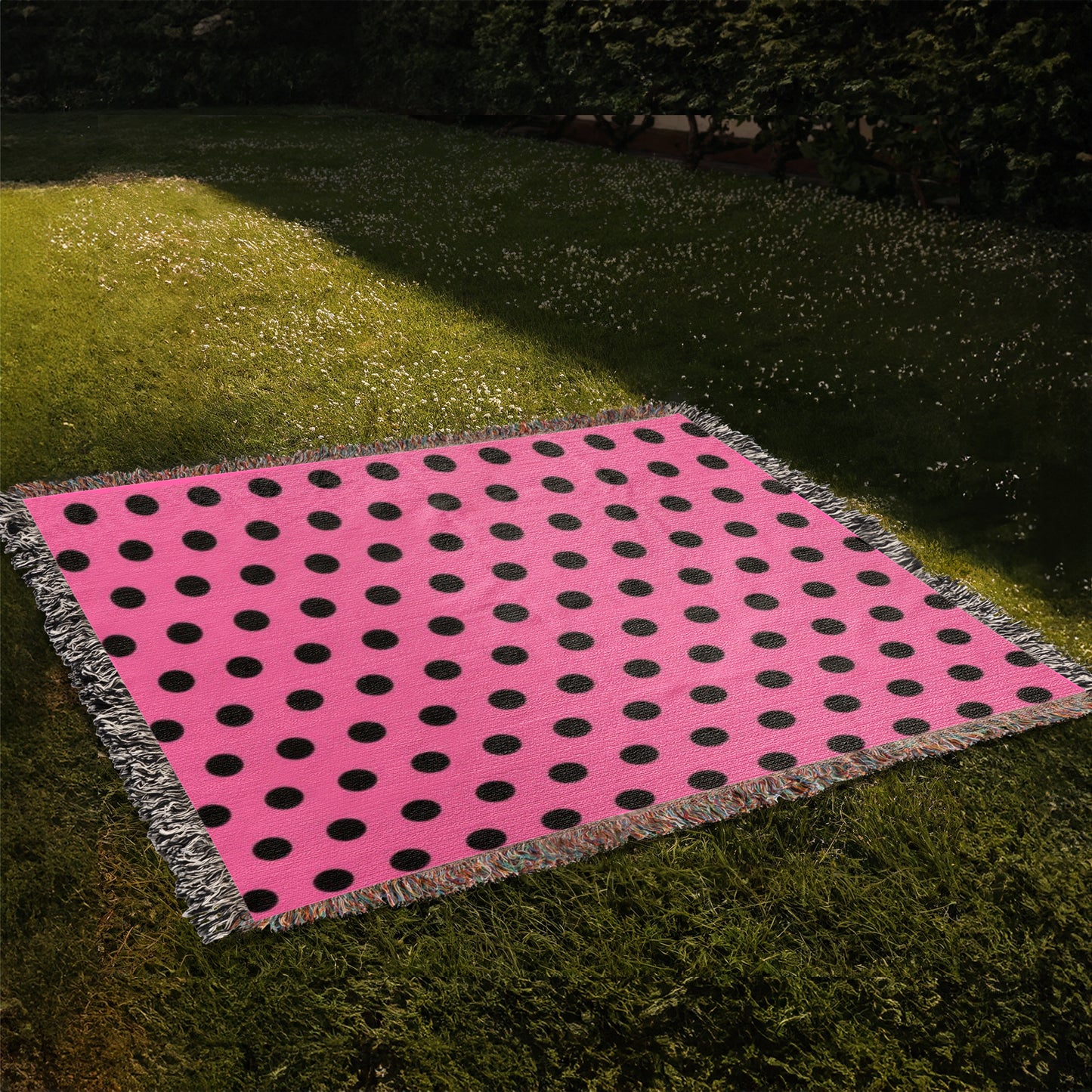 TRENDING -CUSTOM DESIGNER LADY BUG BLACK POLKA DOT PINK HEIRLOOM ARTWORK WOVEN BLANKET