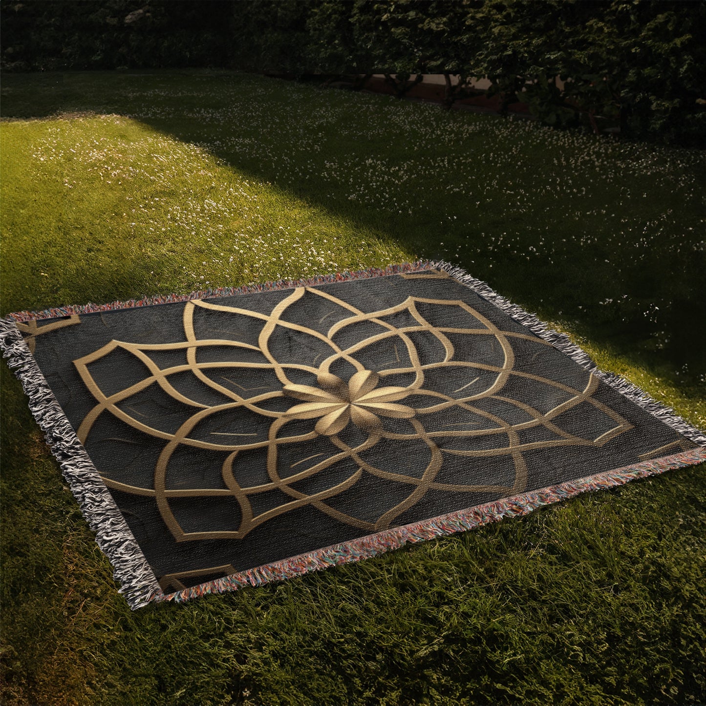 Custom Designer Flower Inlay Pattern Heirloom Artwork Woven Blanket