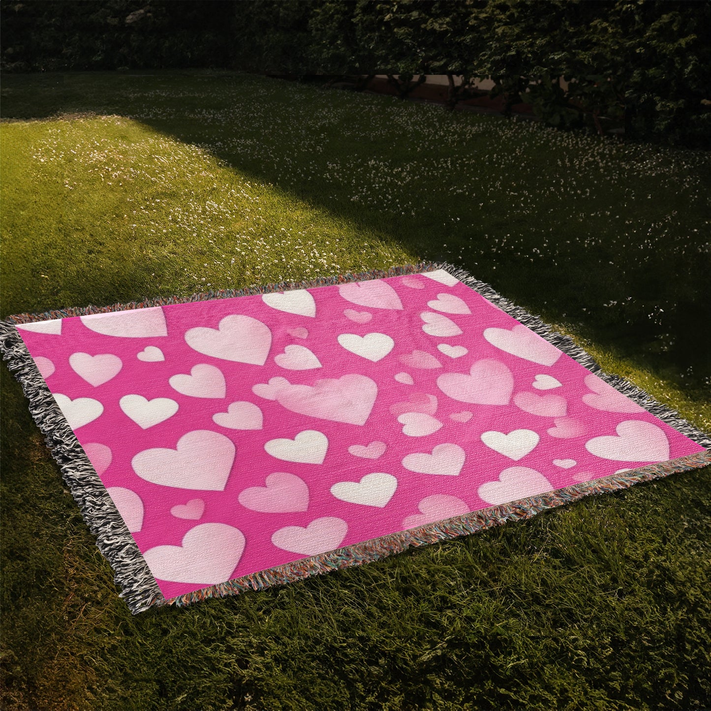 Custom Designer Pink Heart Heirloom Artwork Woven Blanket