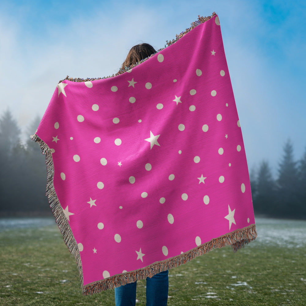 Custom Designer Pink Star Heirloom Artwork Woven Blanket