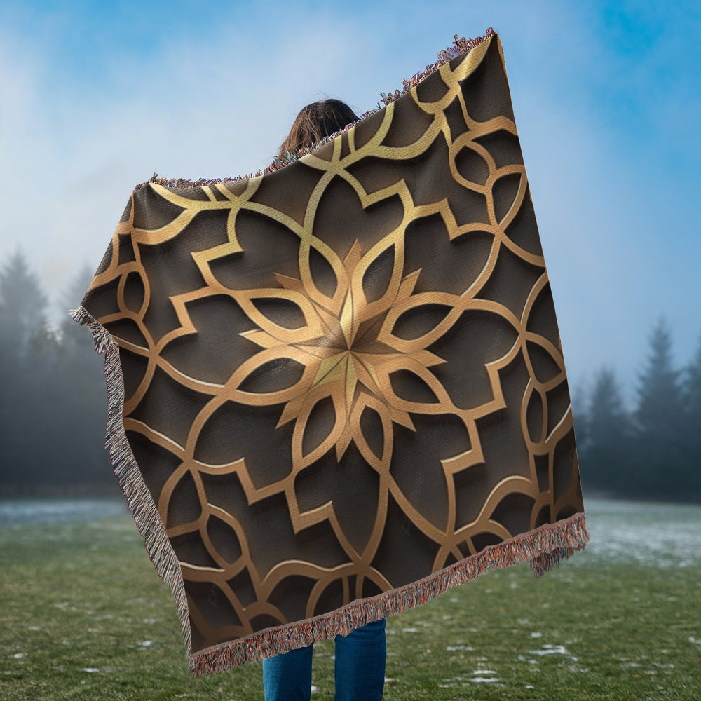 Custom Designer Star Flower Inlay Heirloom Artwork Woven Blanket