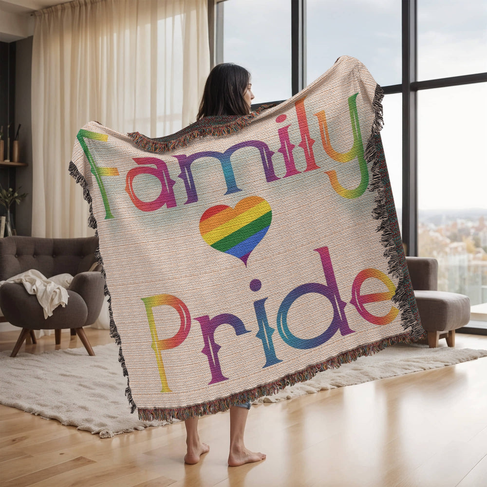 POPULAR DESIGN- Custom Designer Family Pride Rainbow Heart Heirloom Woven Blanket