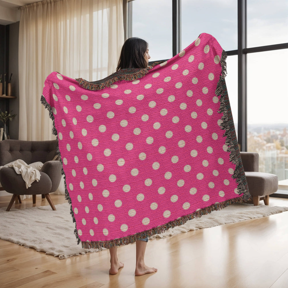 HOT ITEM- CUSTOM DESIGNER WHITE & PINK POLKA DOT LADY BUG HEIRLOOM ARTWORK WOVEN BLANKET