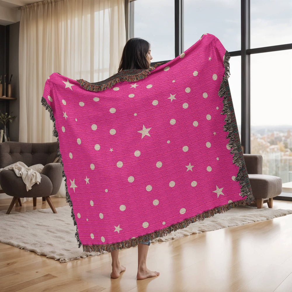 Custom Designer Pink Star Heirloom Artwork Woven Blanket