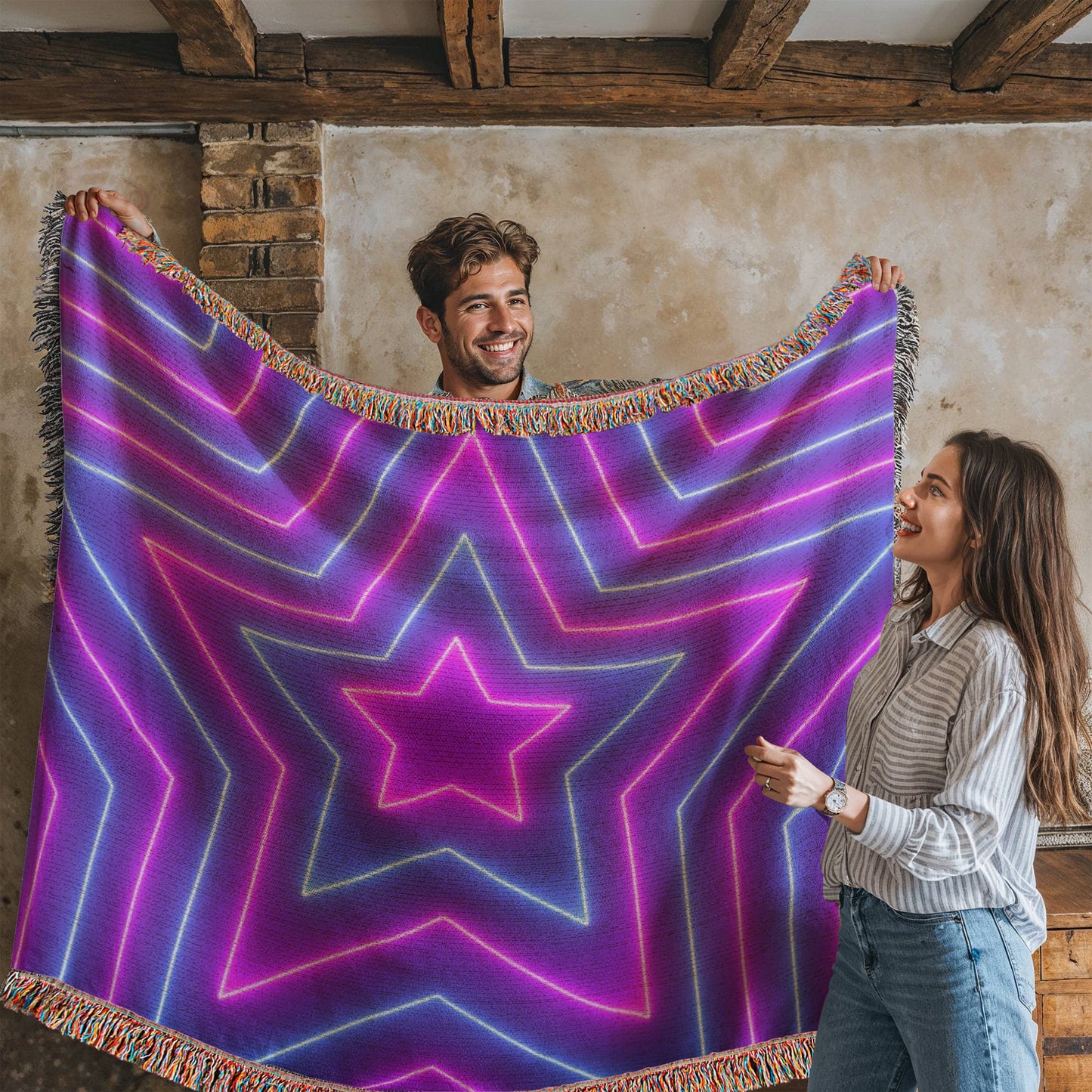 Custom Design Star Purple Echo Heirloom Artwork Woven Blanket