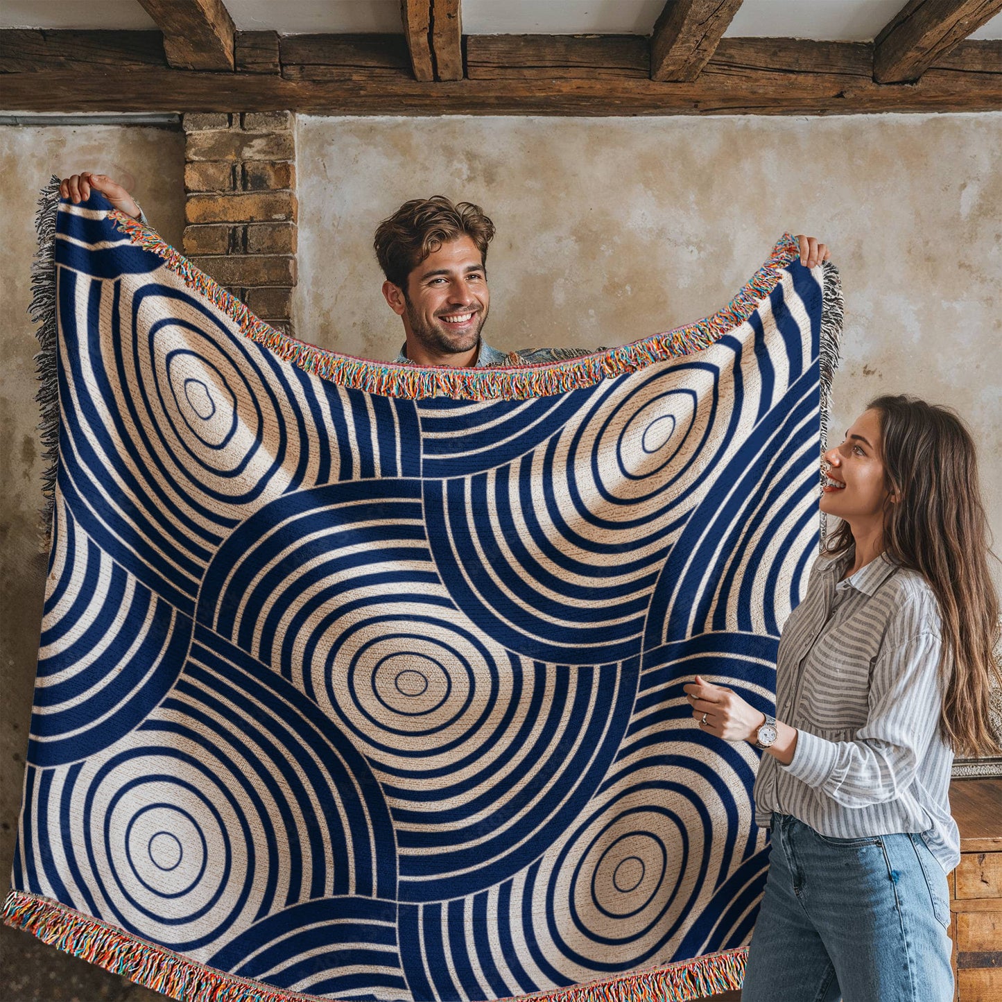 Blue Spiral Heirloom Woven Blanket