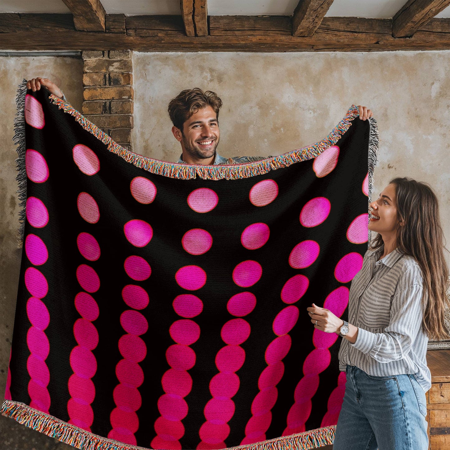 Custom Designer Pink Dot Links Heirloom Artwork Woven Blanket