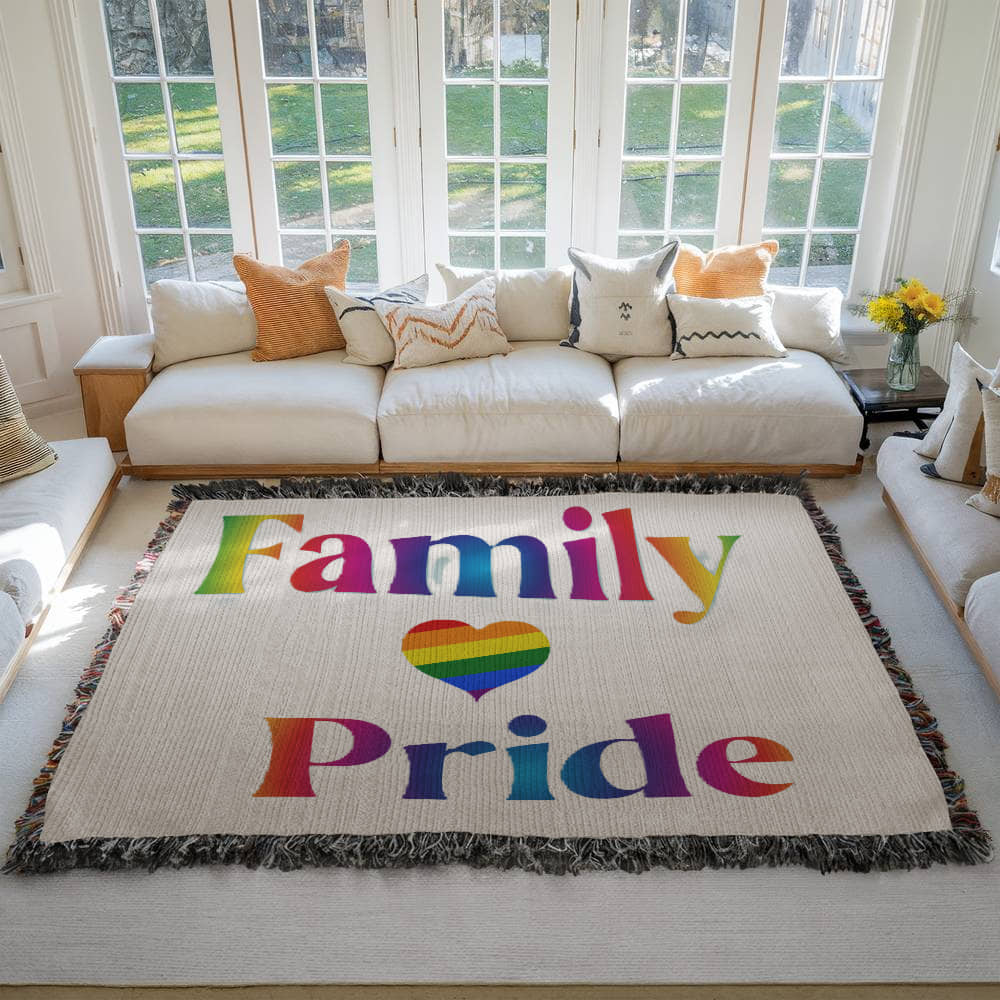 POPULAR DESIGN- Custom Designer Family Pride Rainbow Heart Heirloom Artwork Woven Blanket
