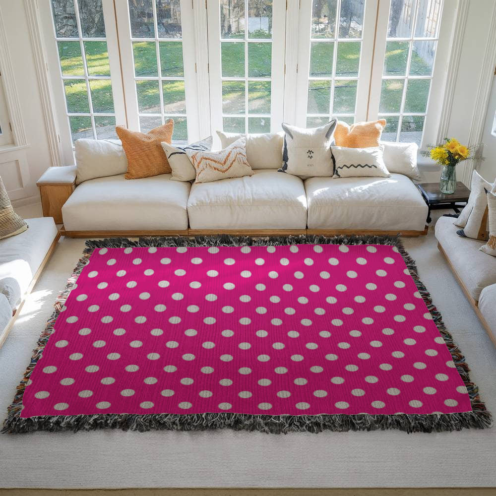 HOT ITEM- CUSTOM DESIGNER WHITE & PINK POLKA DOT LADY BUG HEIRLOOM ARTWORK WOVEN BLANKET