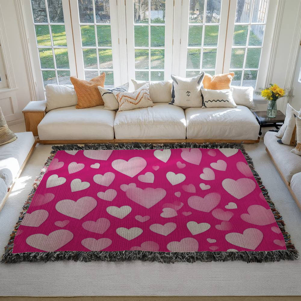 Custom Designer Pink Heart Heirloom Artwork Woven Blanket