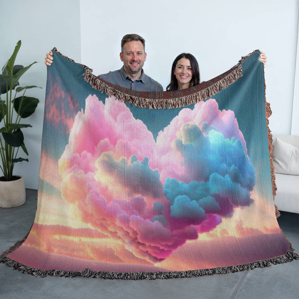 POPULAR - Cotton Candy Cloud Heart Design Heirloom Artwork Woven Blanket