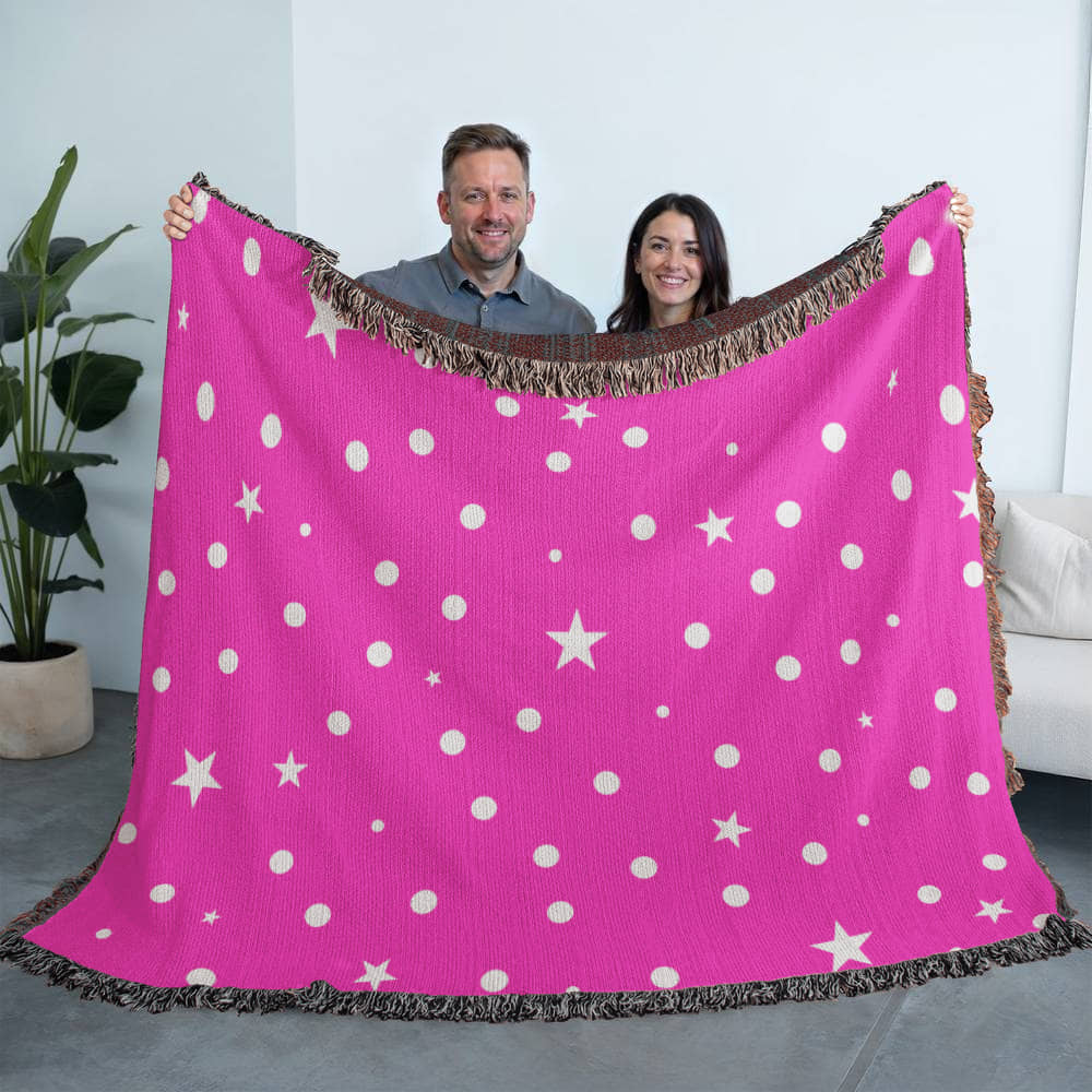 Custom Designer Pink Star Heirloom Artwork Woven Blanket