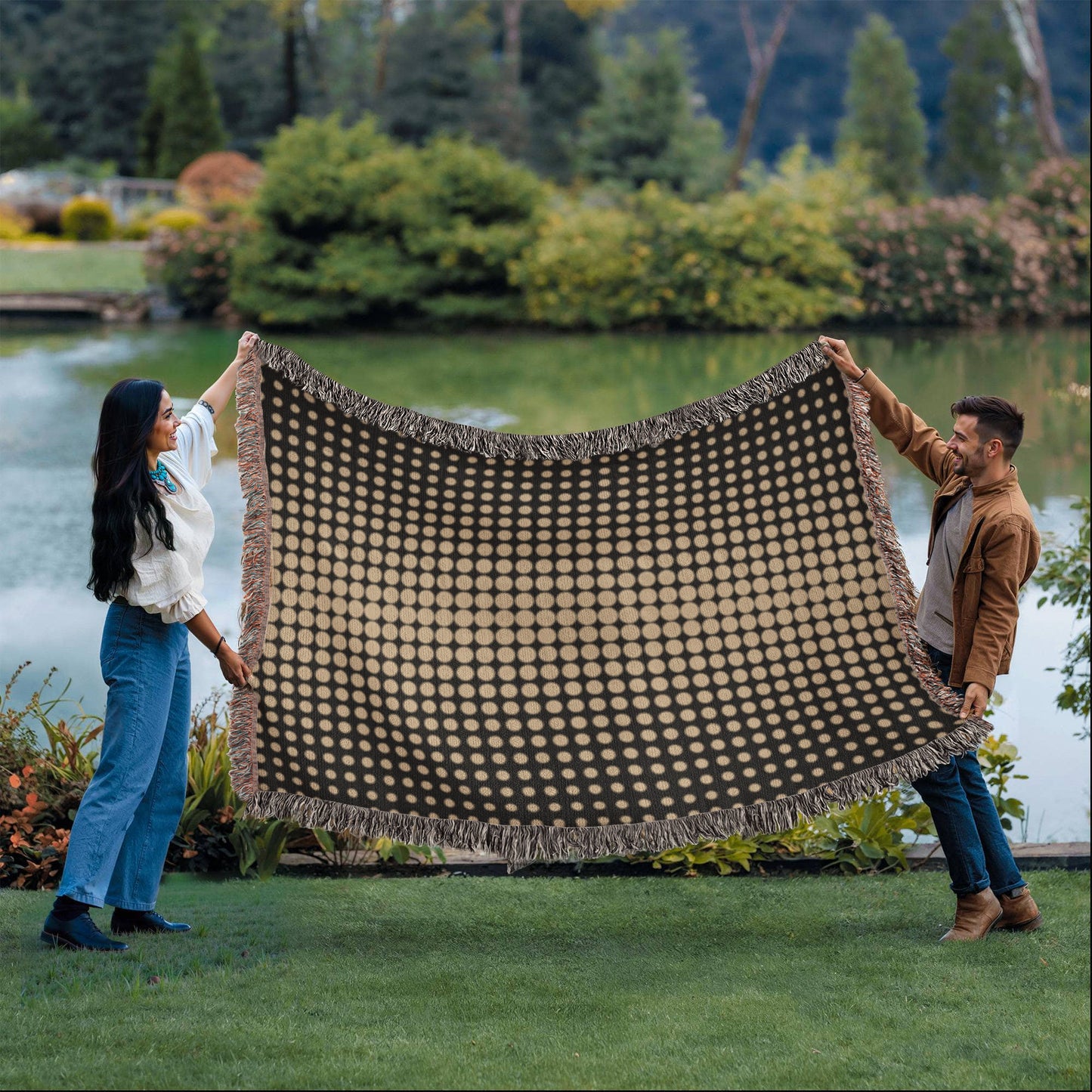 Custom Designer Gold Dot Heirloom Artwork Woven Blanket