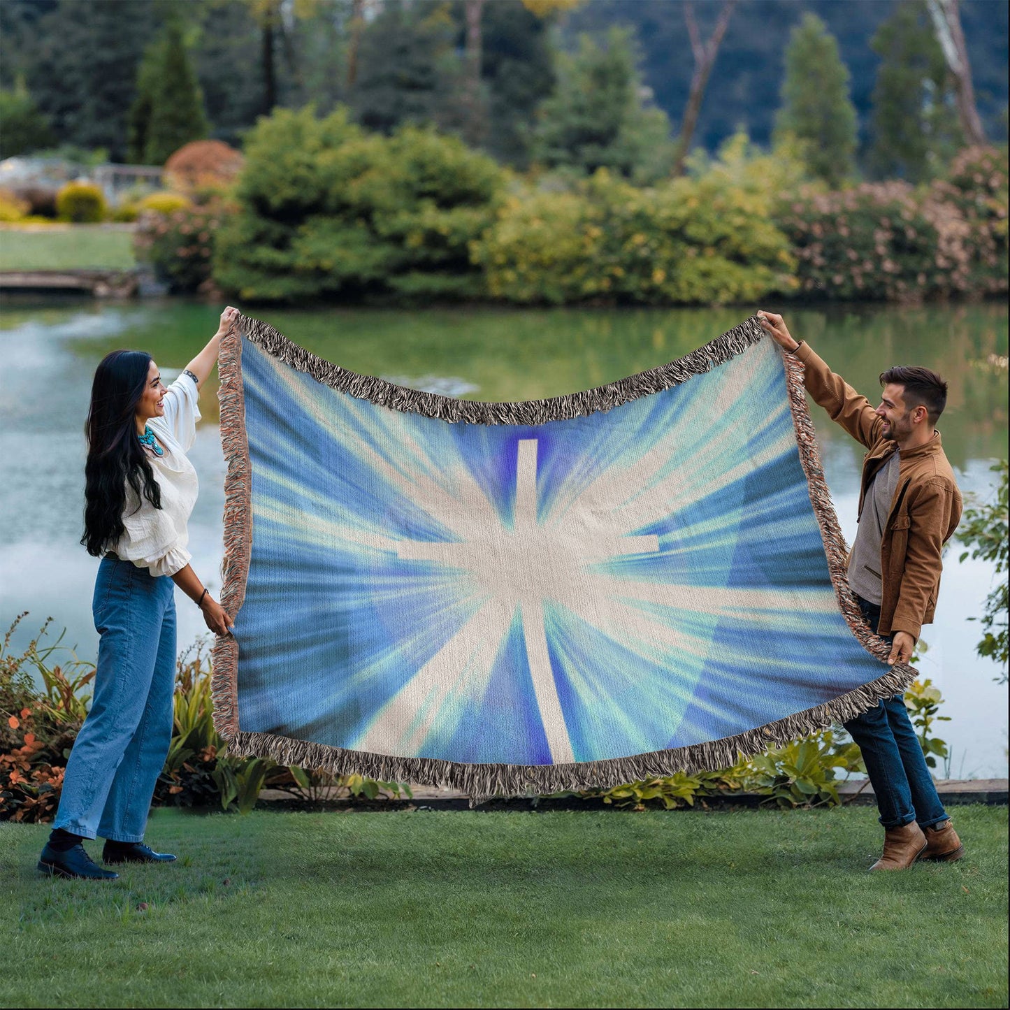 Cross Shining Threw Design Heirloom Artwork Woven Blanket