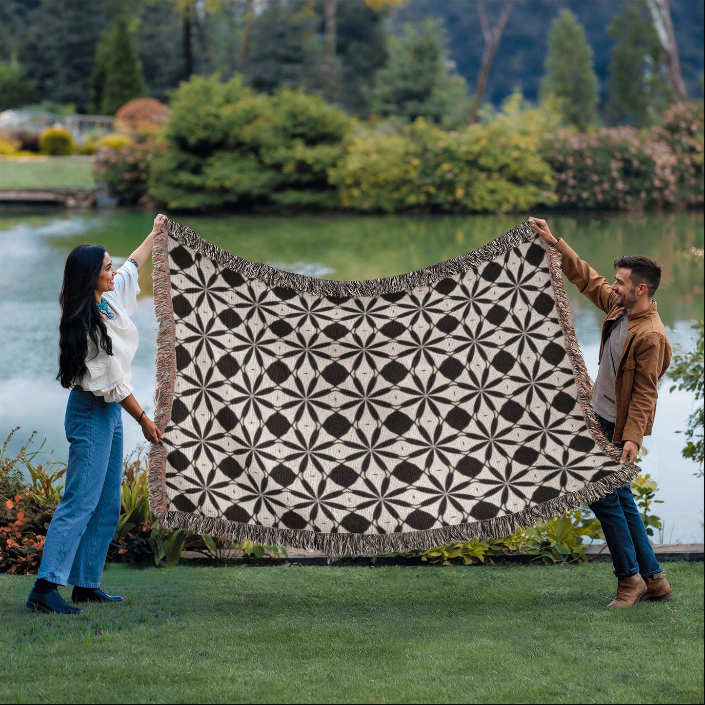 Black & White Custom Geometric Artwork Designer Heirloom Woven Blanket