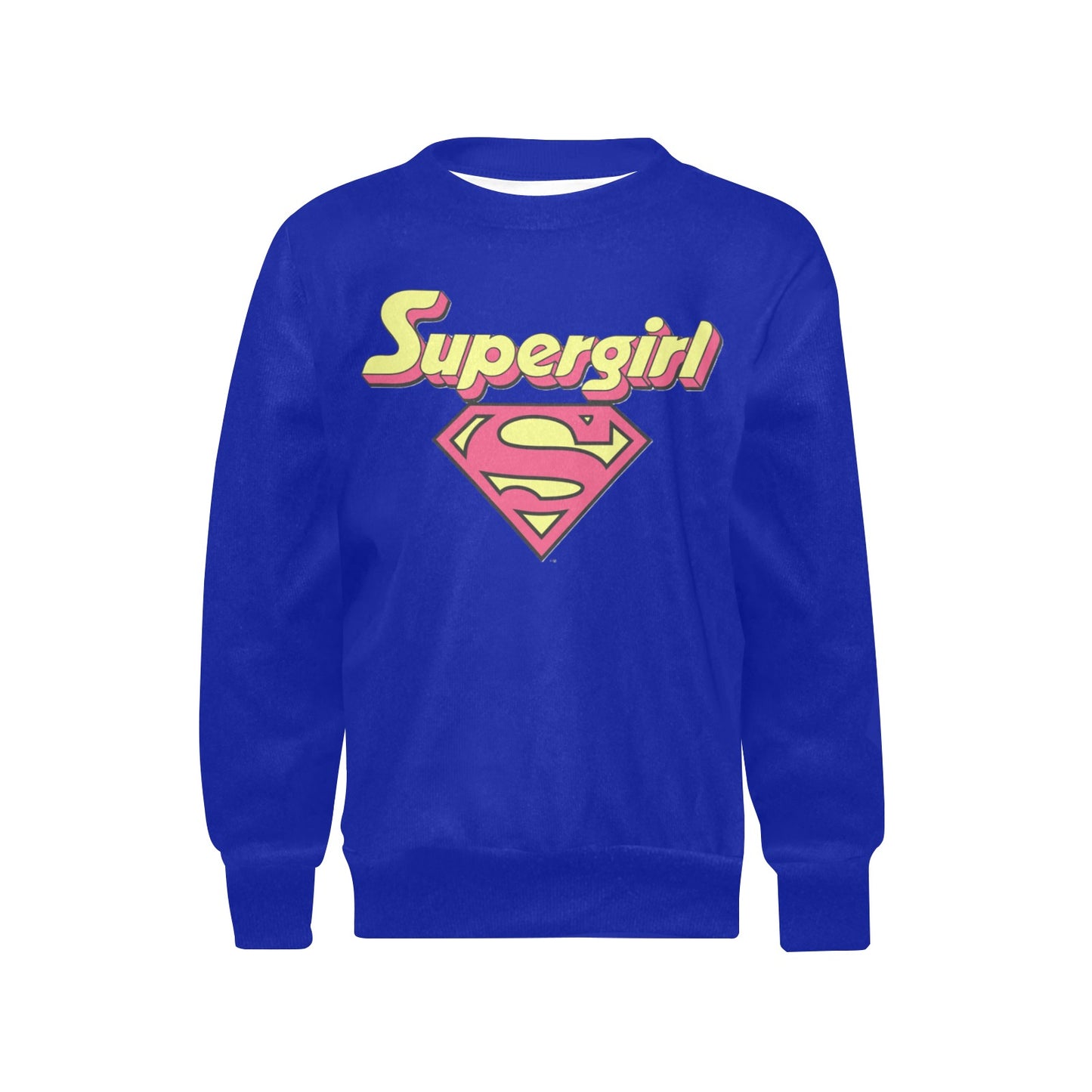 SUPER GIRL PRINT DESIGN YOUNG GIRL'S SWEATERS- Girls Super Girl Print Crew Neck Sweater