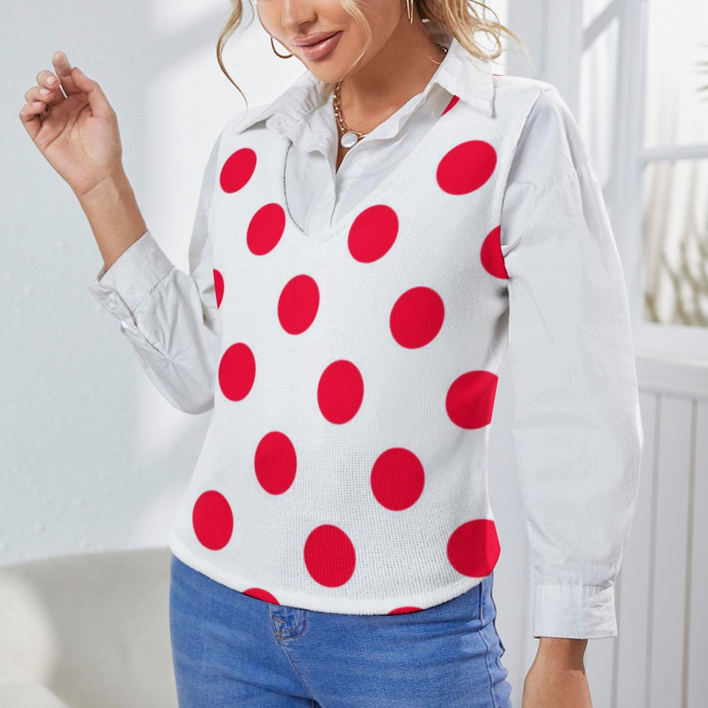 KSC's Exclusive Polka Dot Designs Women's Long Sleeve Button Knit Vest- 10 Options Inside