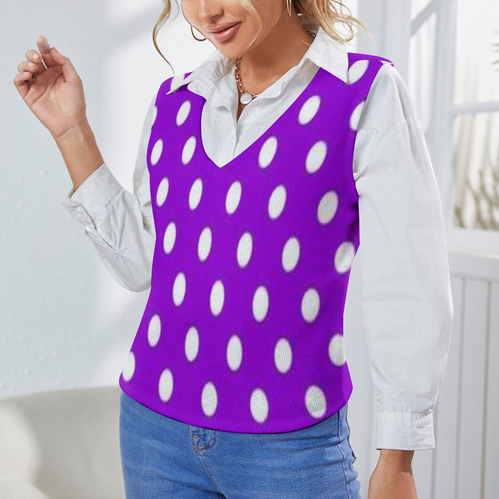 KSC's Exclusive Polka Dot Designs Women's Long Sleeve Button Knit Vest- 10 Options Inside